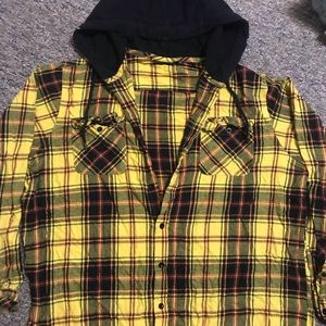 No Boundaries Yellow/black hoodie flannel long sleeve button up shirt men’s xxl